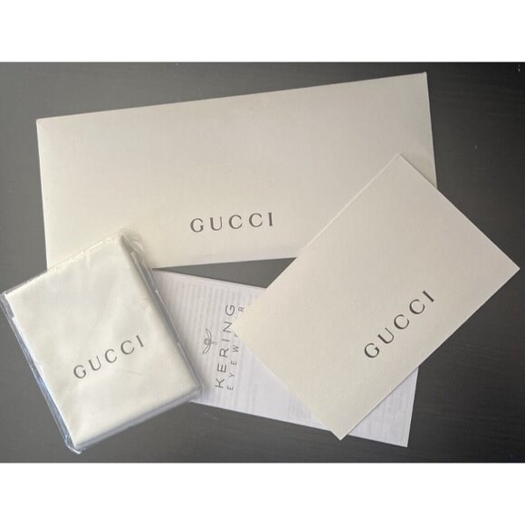 NEW GUCCI SUNGLASSES DRAWSTRING YELLOW SATIN POUCH CASE w/Cloth, Card -AUTHENTIC - Picture 2 of 3